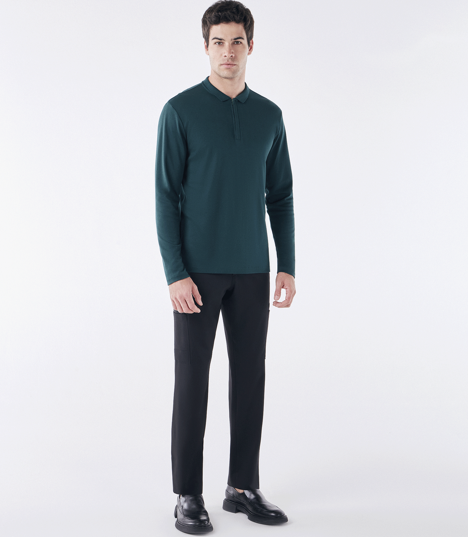 Polo Pima Zíper Manga Longa Verde