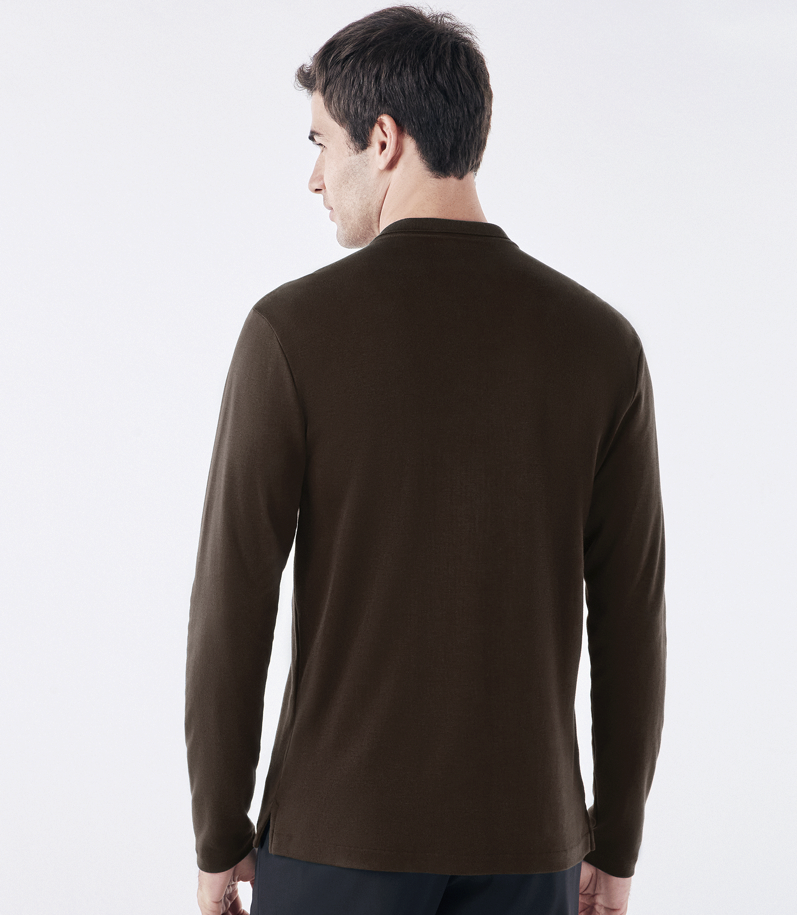 Polo Pima Zíper Manga Longa Marrom
