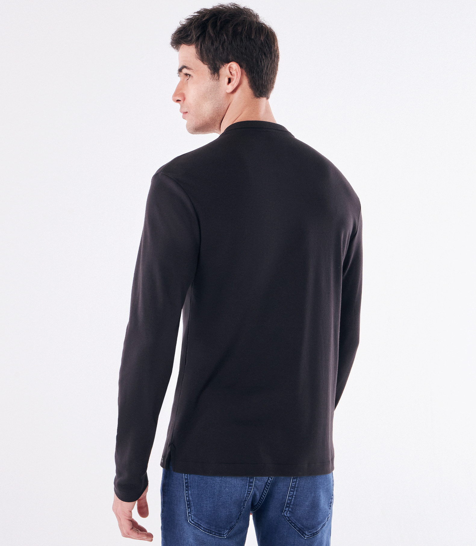 Polo Pima Zíper Manga Longa Preto