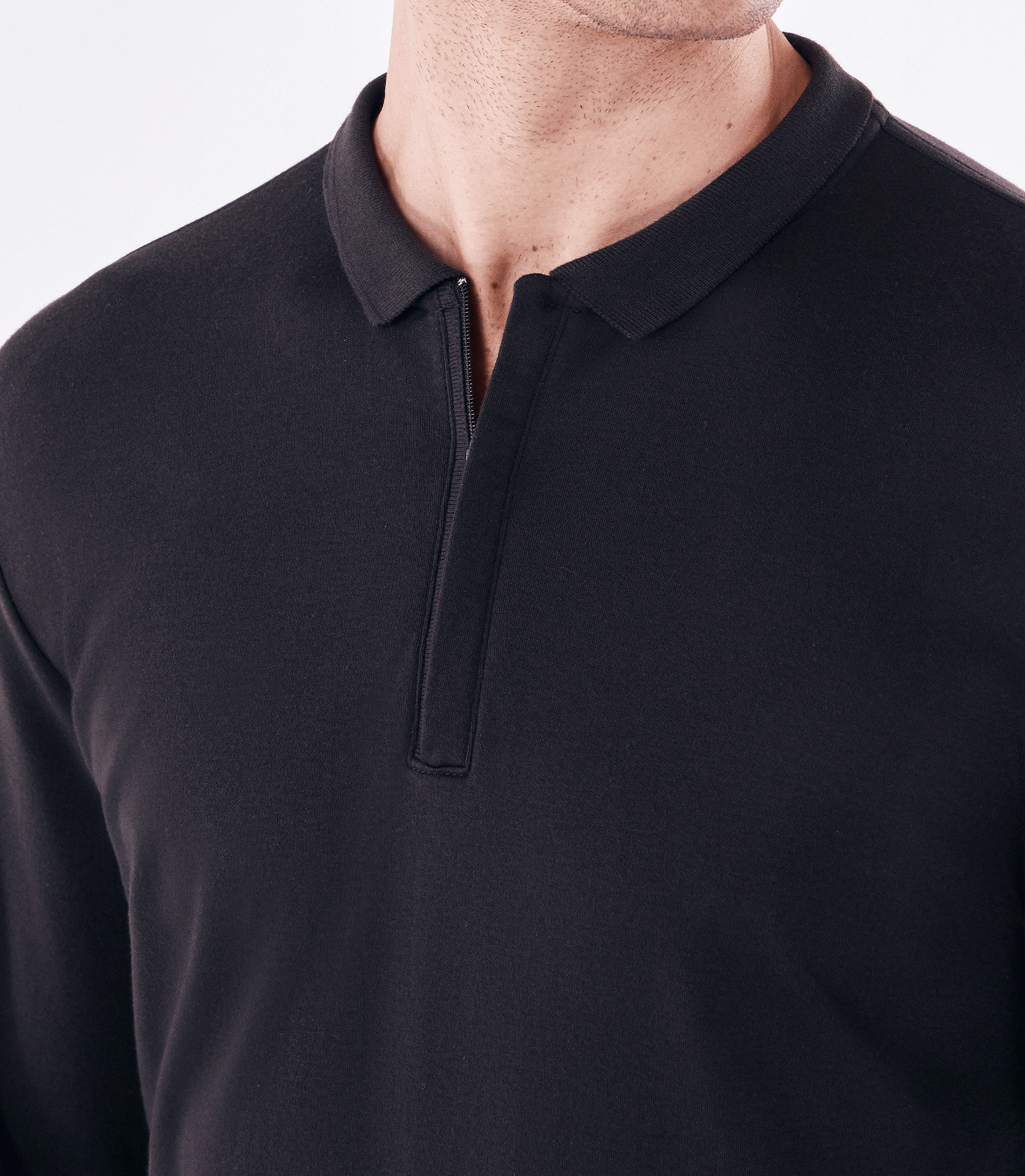 Polo Pima Zíper Manga Longa Preto