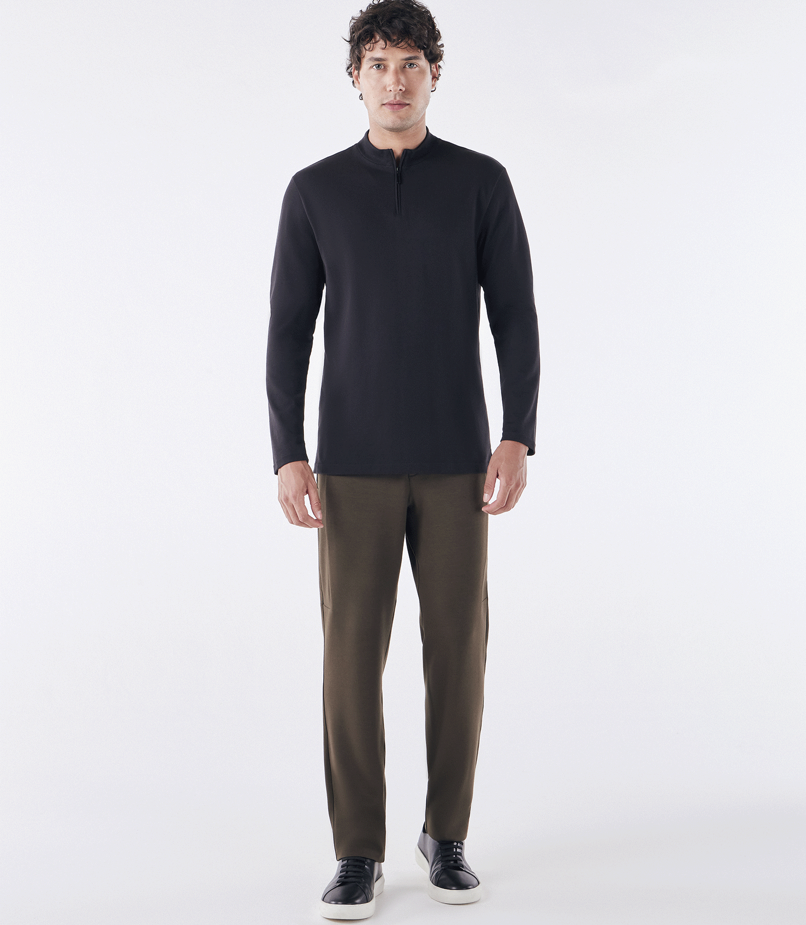 Polo Pima Zíper Rolê Manga Longa Preto