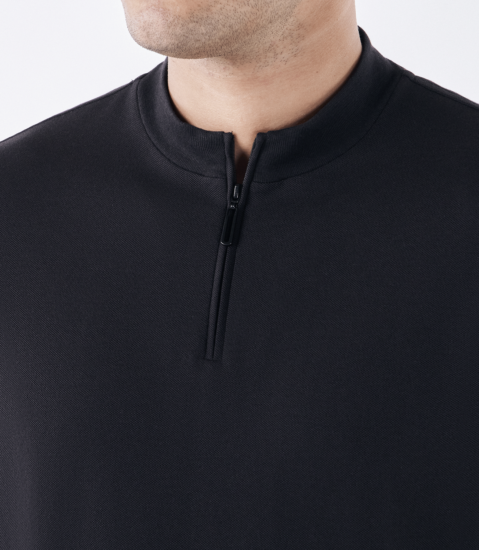 Polo Pima Zíper Rolê Manga Longa Preto