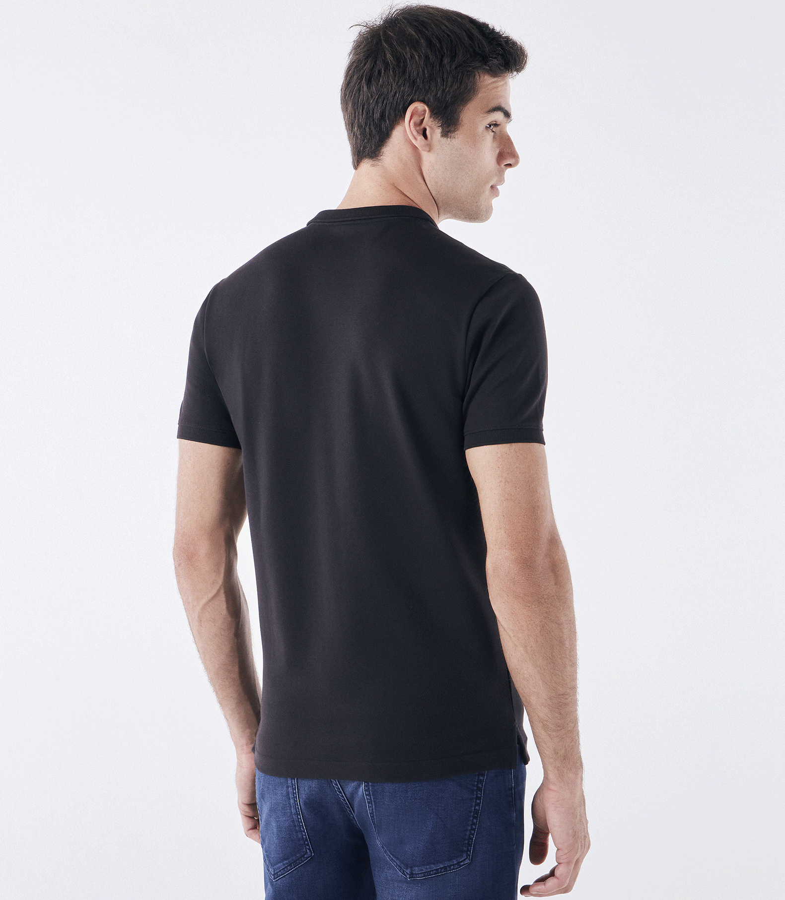 Polo Pima Zíper Gola Estreita Preto