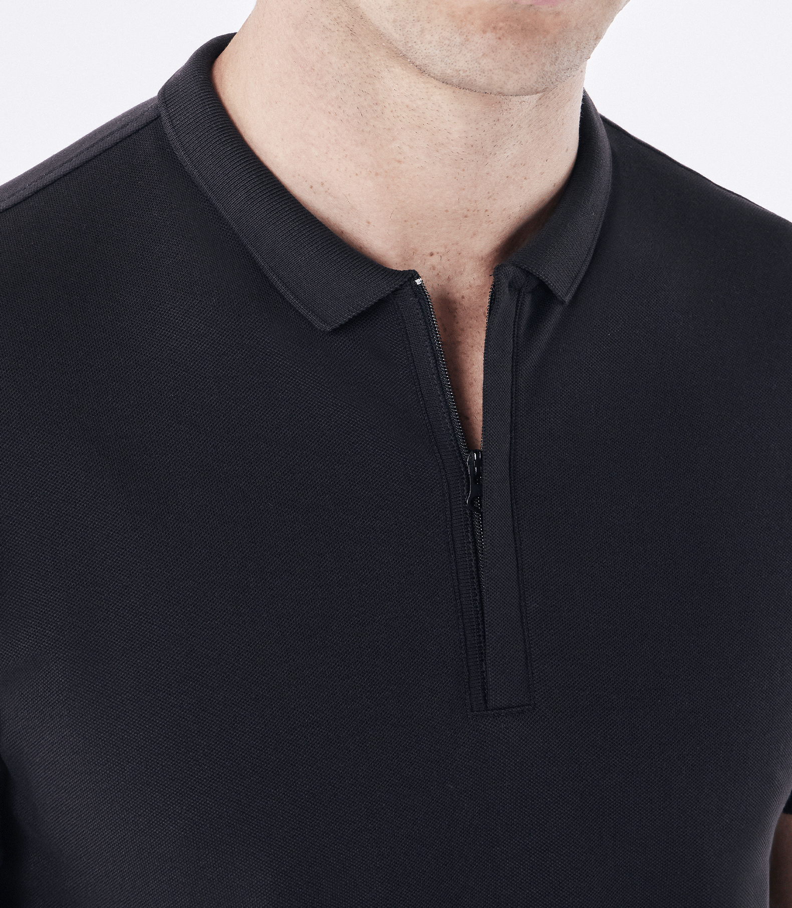 Polo Pima Zíper Gola Estreita Preto