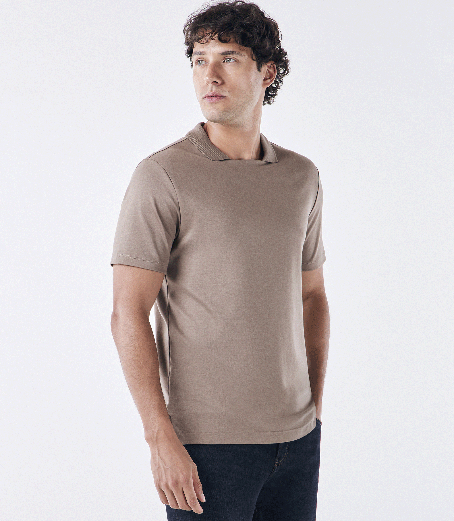 Polo Pima Decote Reto Kaki