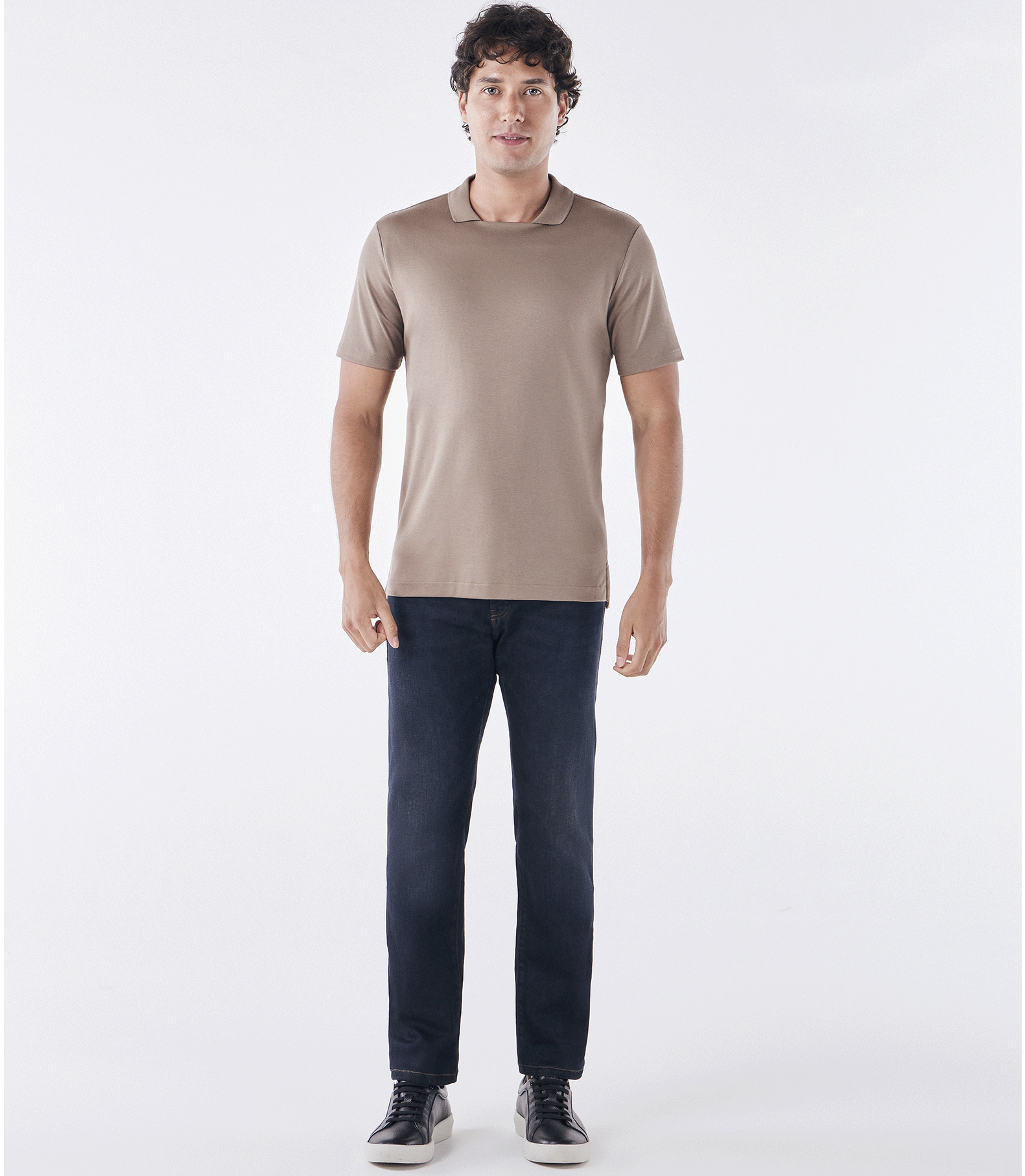 Polo Pima Decote Reto Kaki