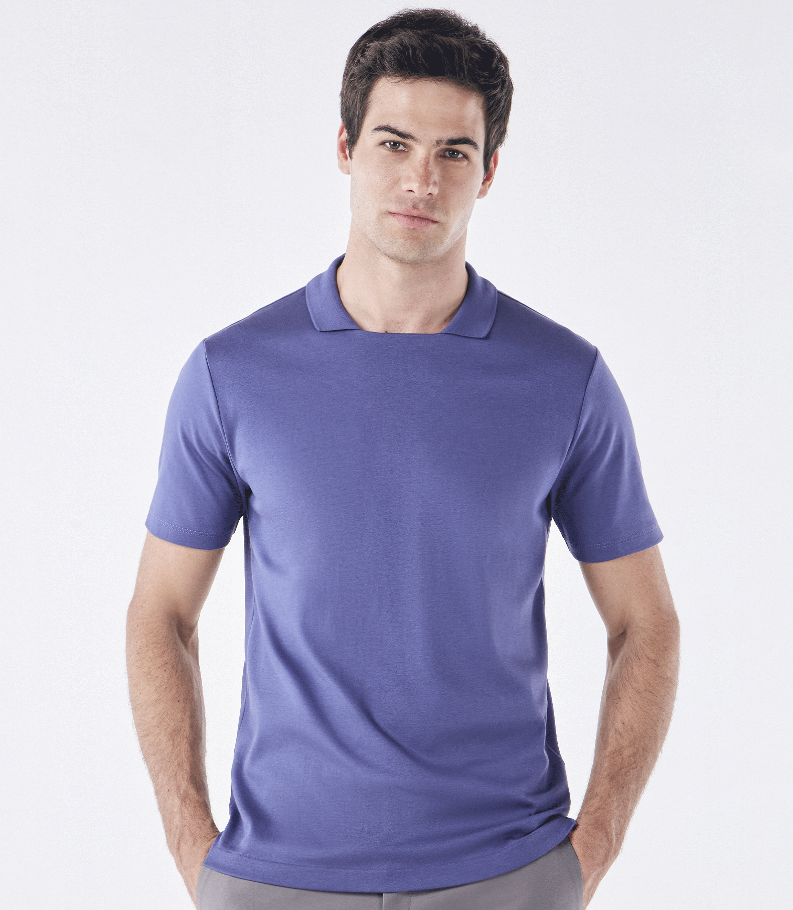 Polo Pima Decote Reto Azul