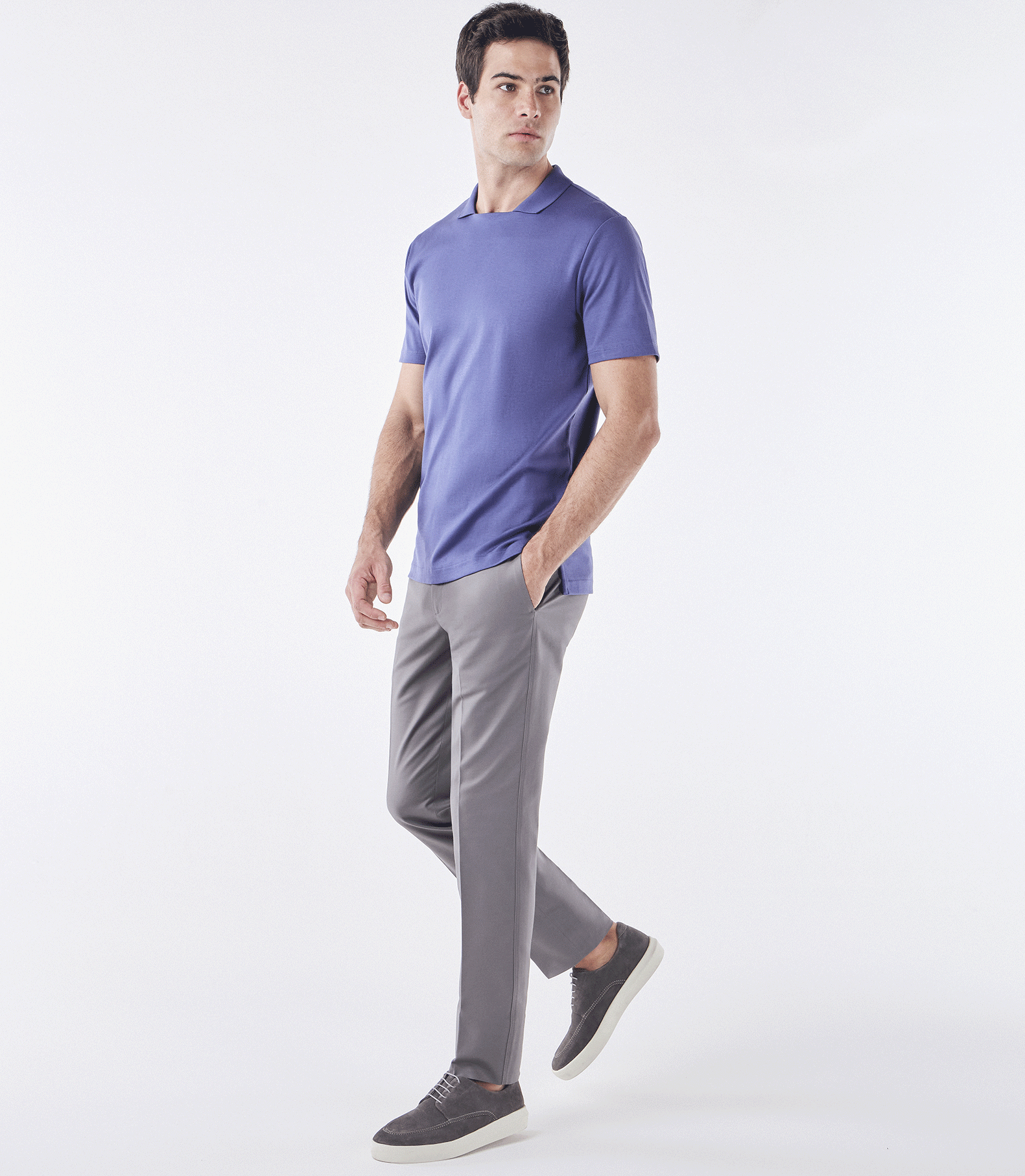 Polo Pima Decote Reto Azul