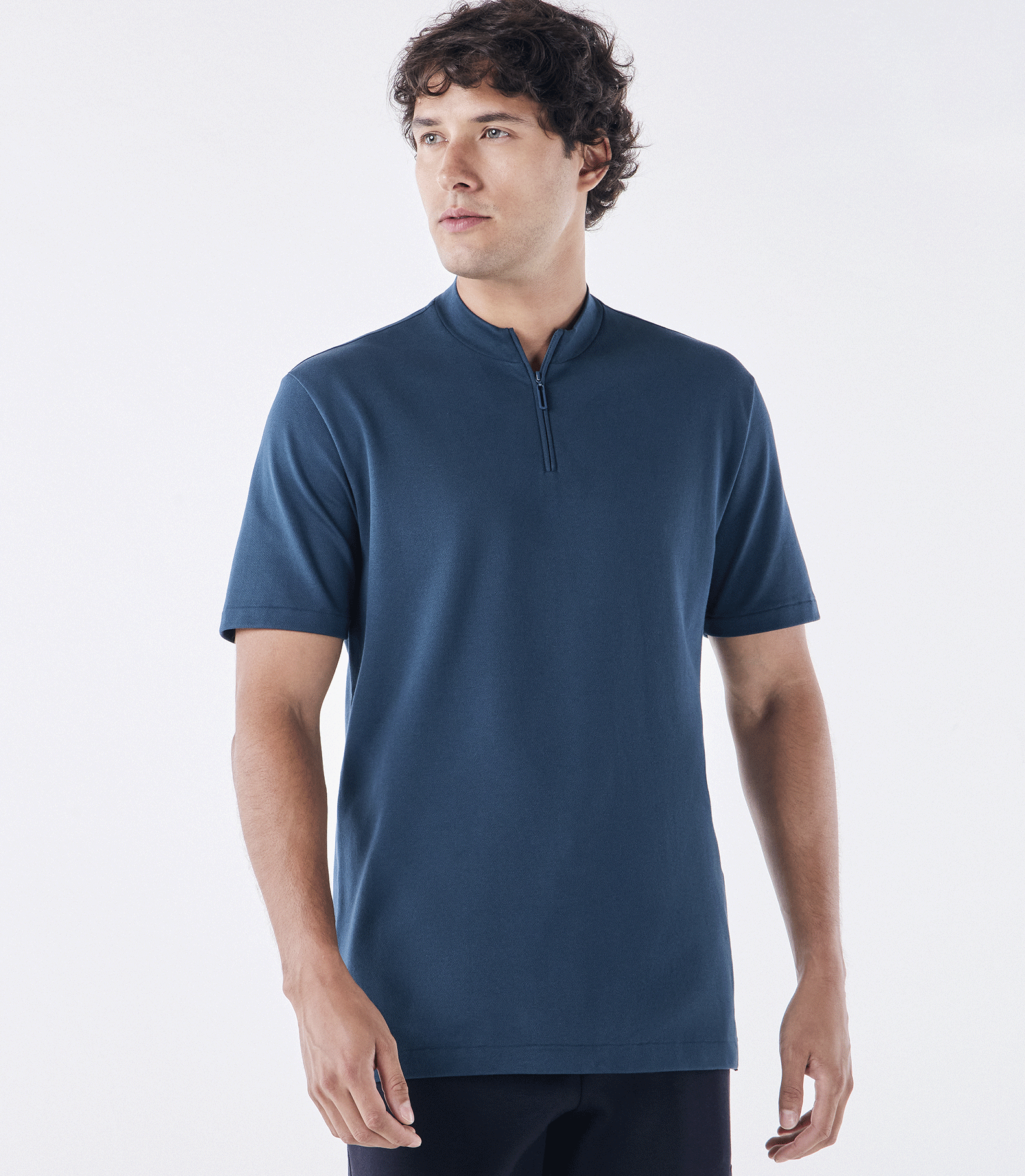 Polo Pima Gola Rolê com Zíper Petróleo
