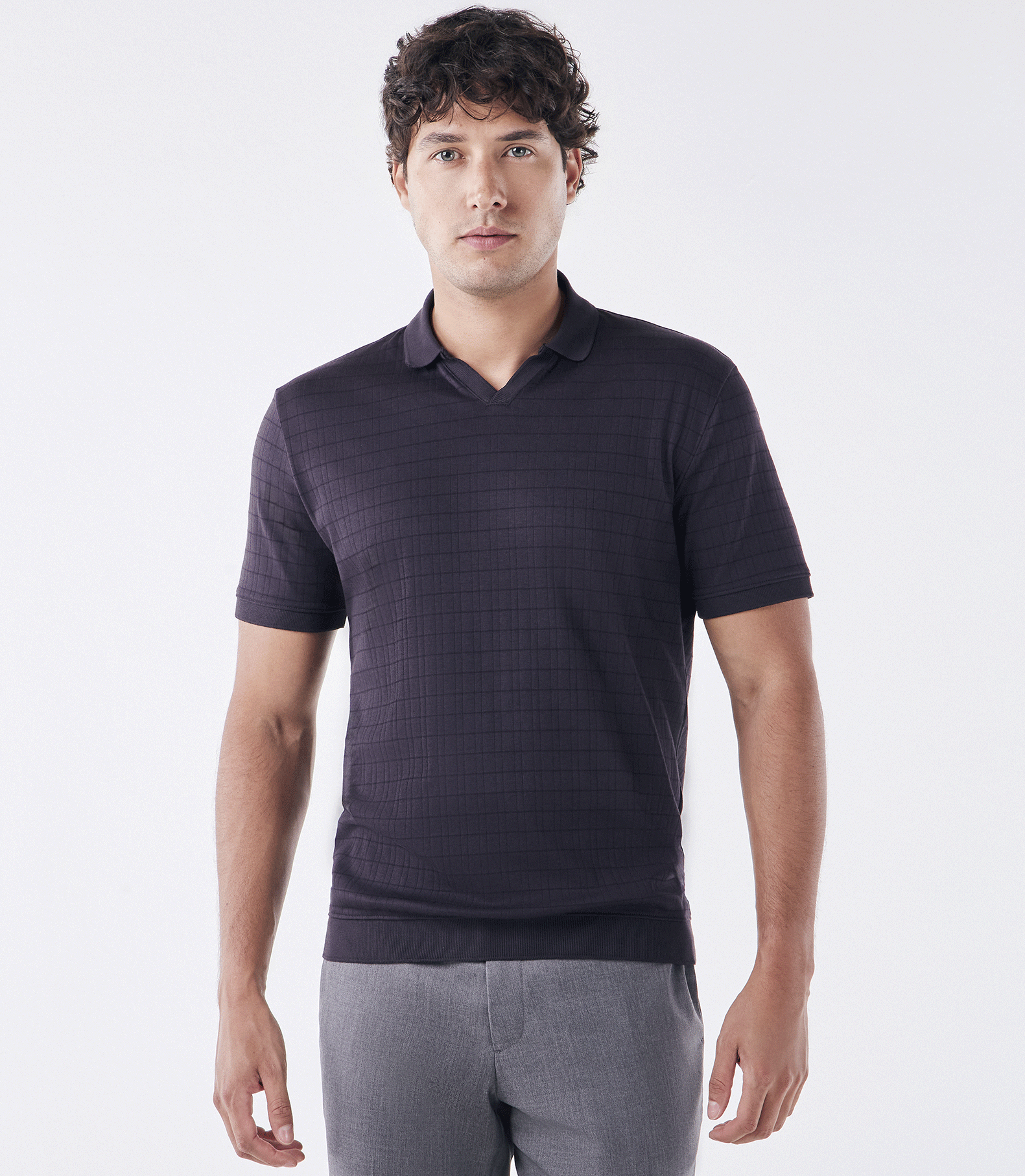 Polo Jacquard Gola V Roxo