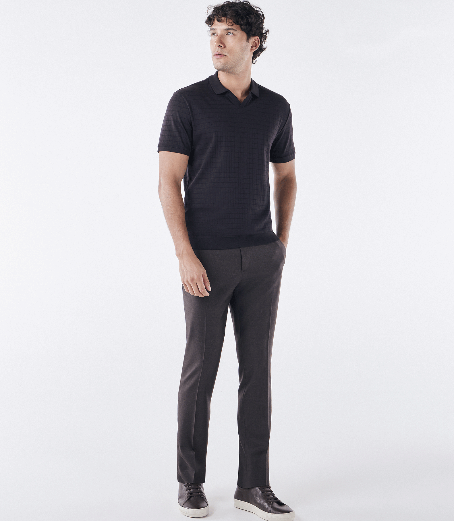 Polo Jacquard Gola V Marrom
