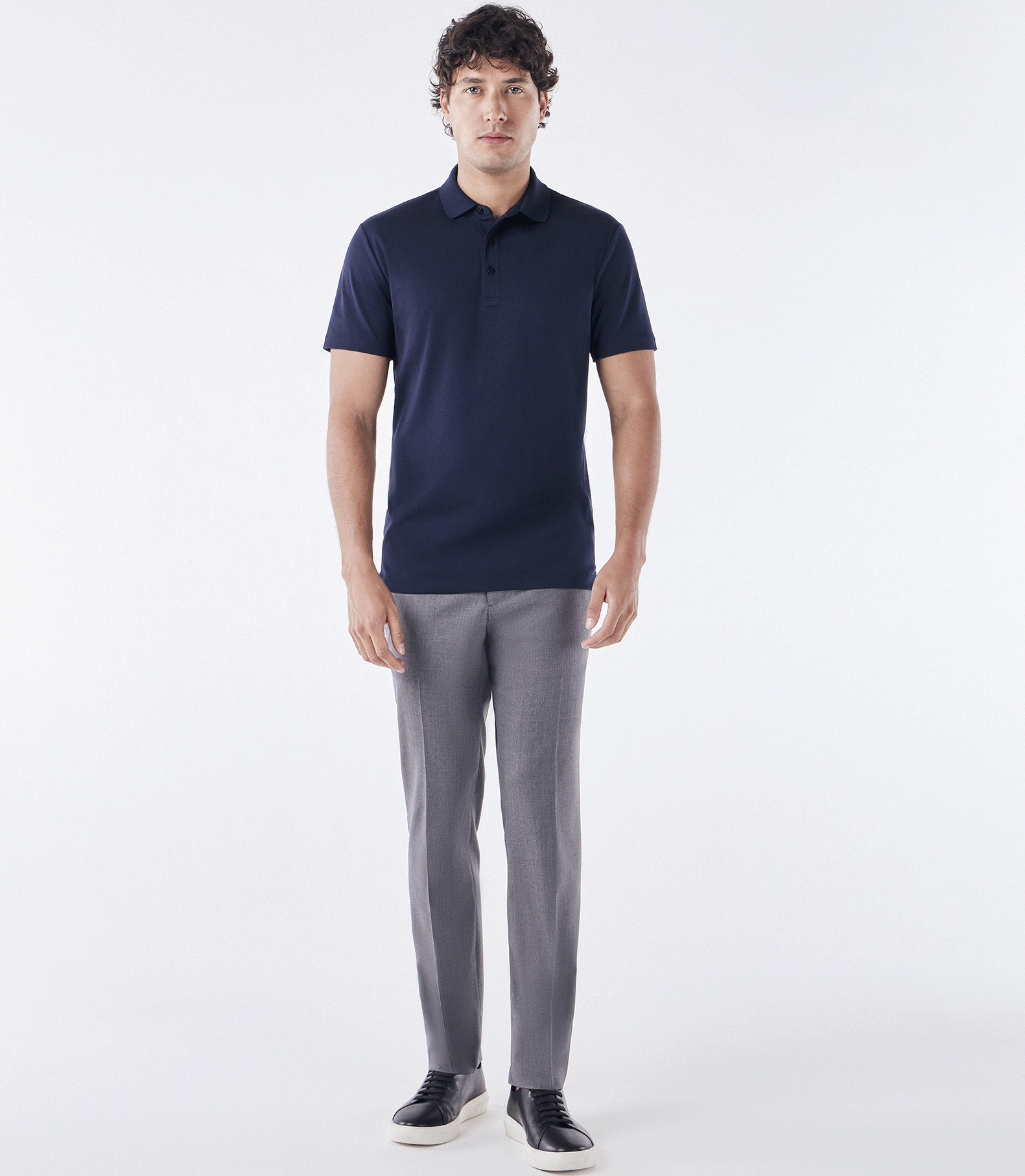 Polo Interloque Fio 140 3 Botões Azul