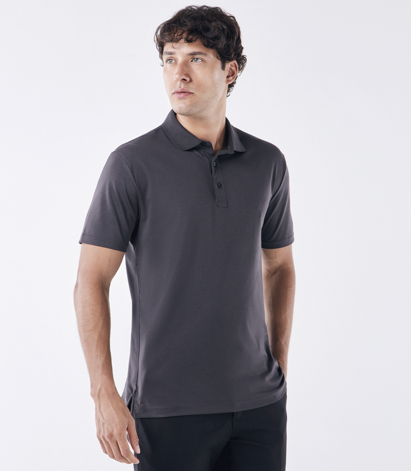 Polo Interloque Fio 140 3 Botões Cinza