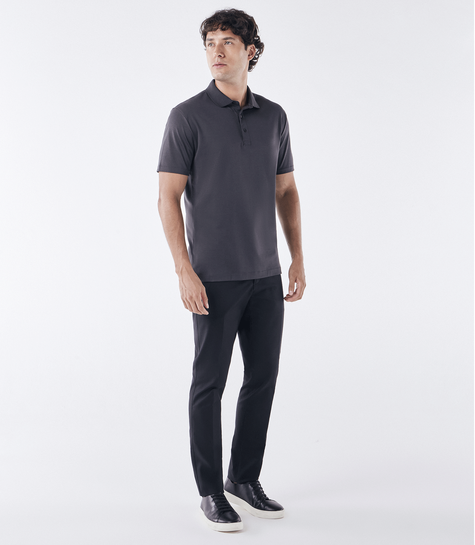 Polo Interloque Fio 140 3 Botões Cinza