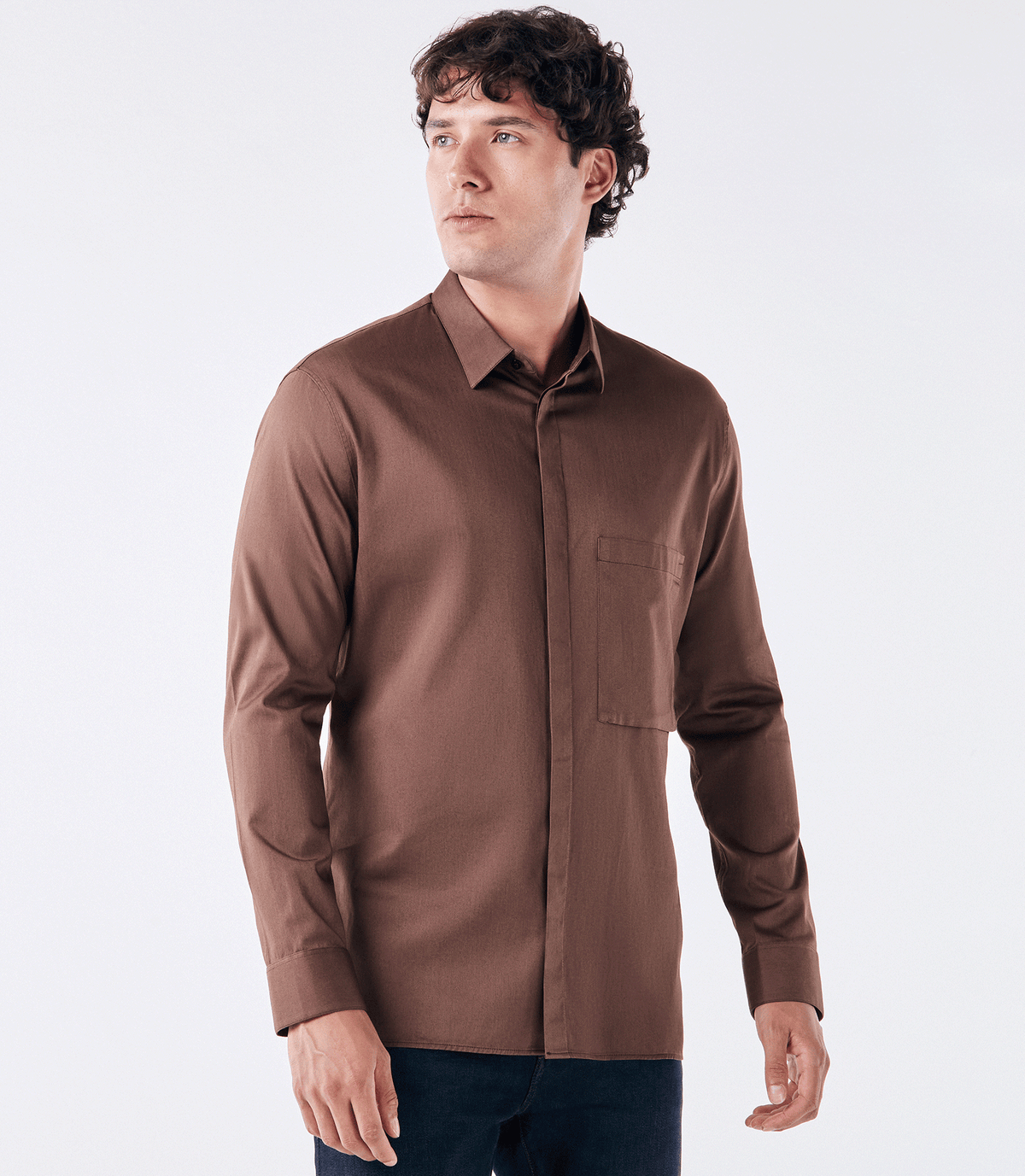 Camisa Tailor Air Pima com Bolso Marrom