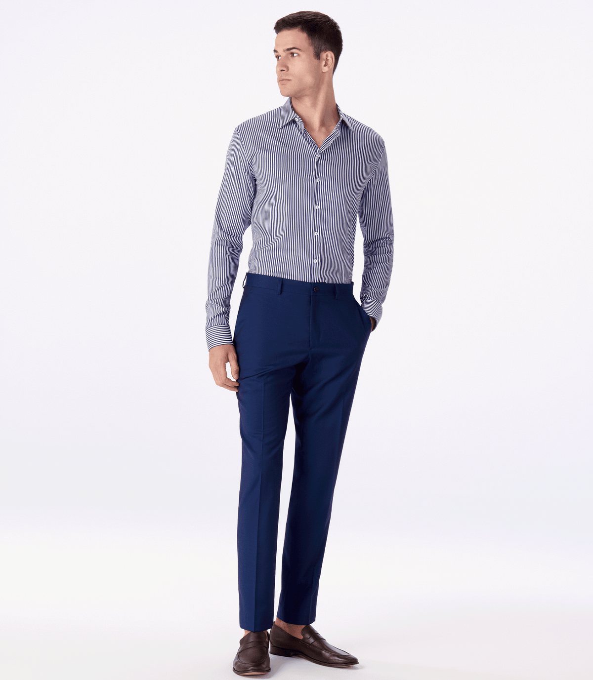 Camisa Social Manga Longa Slim Listras Azul