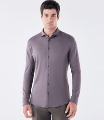 Camisa Manga Longa Gola Invertida de Malha Homemeeting Cinza