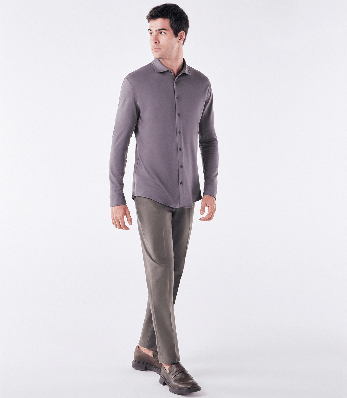 Camisa Manga Longa Gola Invertida de Malha Homemeeting Cinza