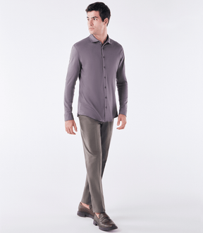 Camisa Manga Longa Gola Invertida de Malha Homemeeting Cinza