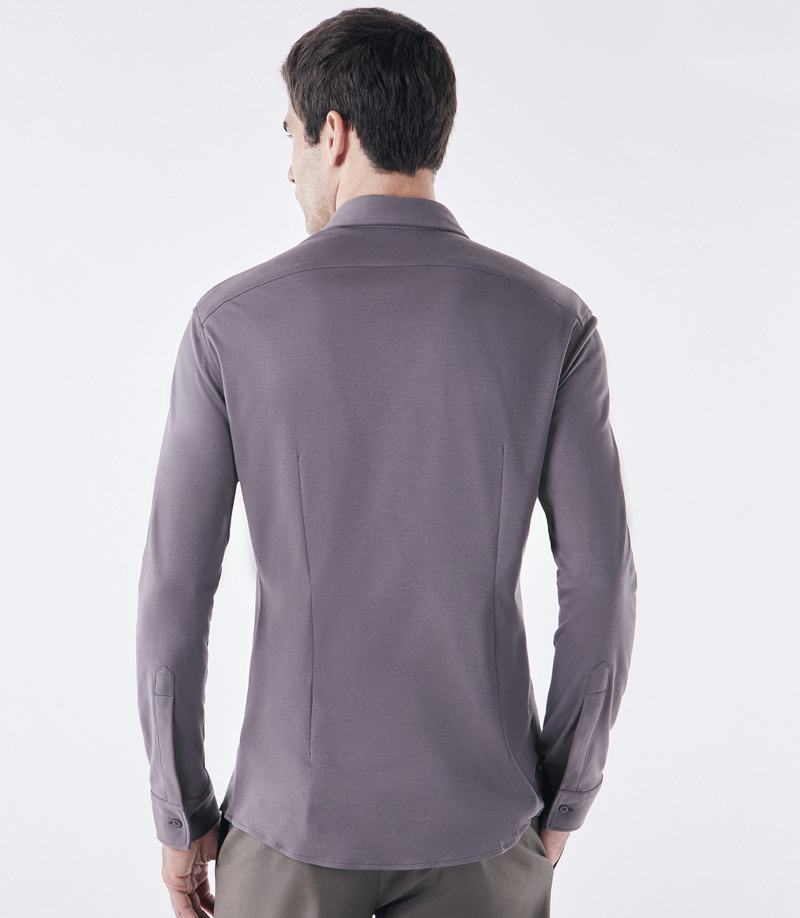 Camisa Manga Longa Gola Invertida de Malha Homemeeting Cinza