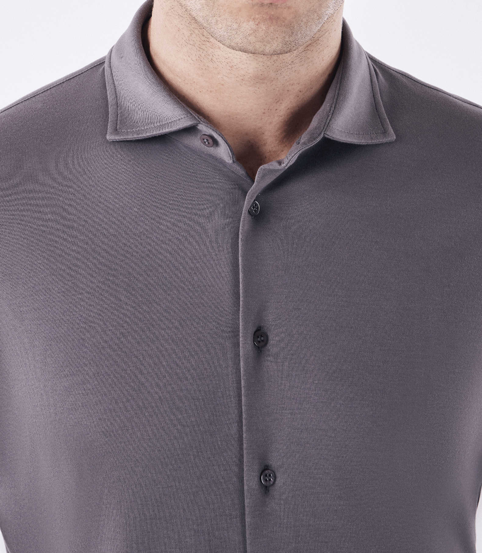 Camisa Manga Longa Gola Invertida de Malha Homemeeting Cinza
