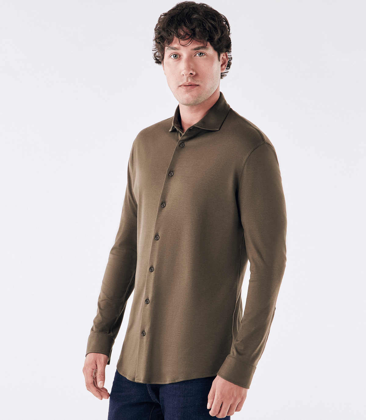 Camisa Manga Longa Gola Invertida de Malha Homemeeting Verde