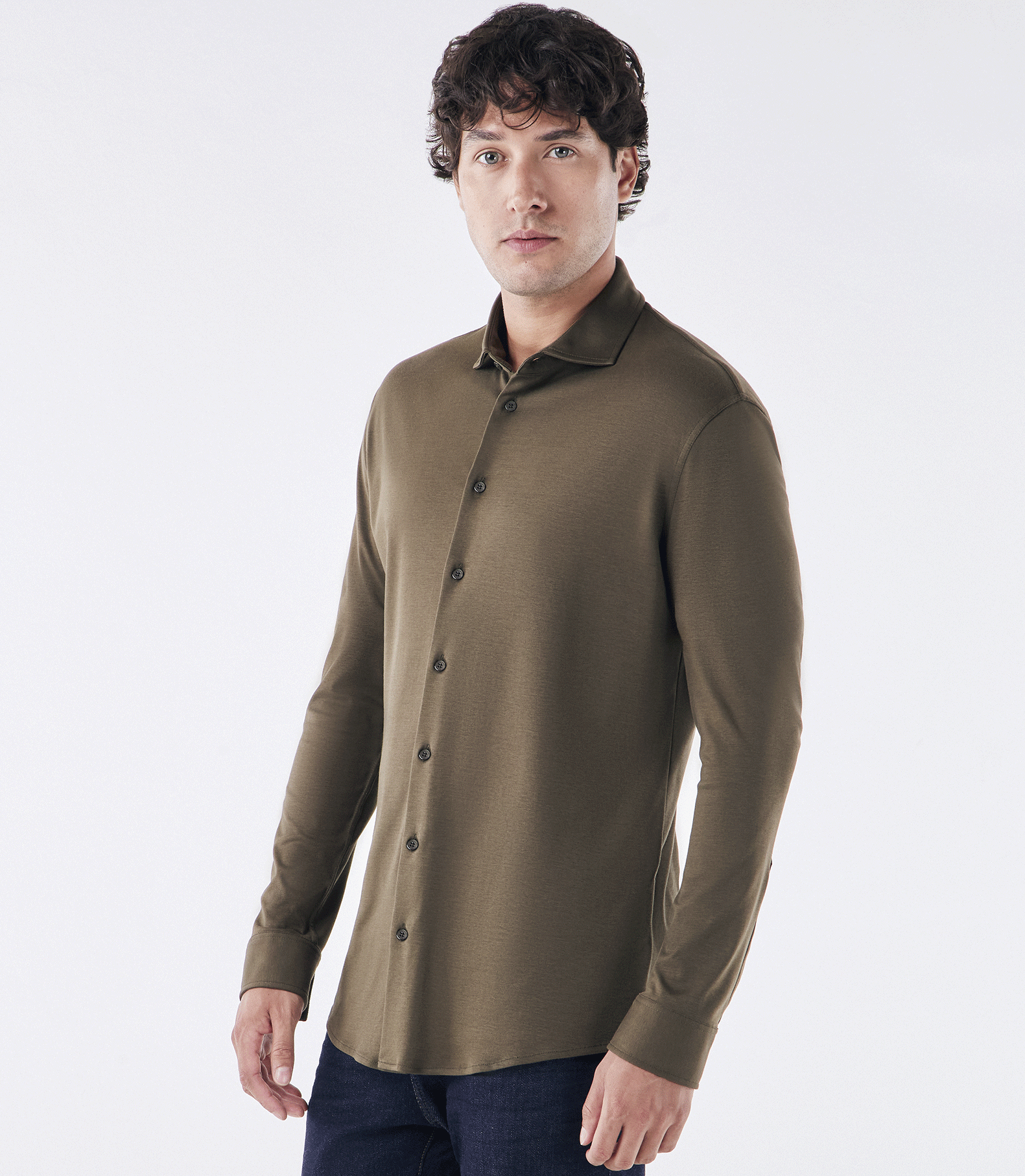 Camisa Manga Longa Gola Invertida de Malha Homemeeting Verde
