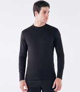 Camiseta Pima Manga Longa Gola Cruzada Frontal Preto