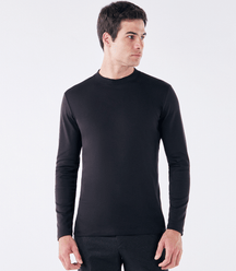 Camiseta Pima Manga Longa Gola Cruzada Frontal Preto