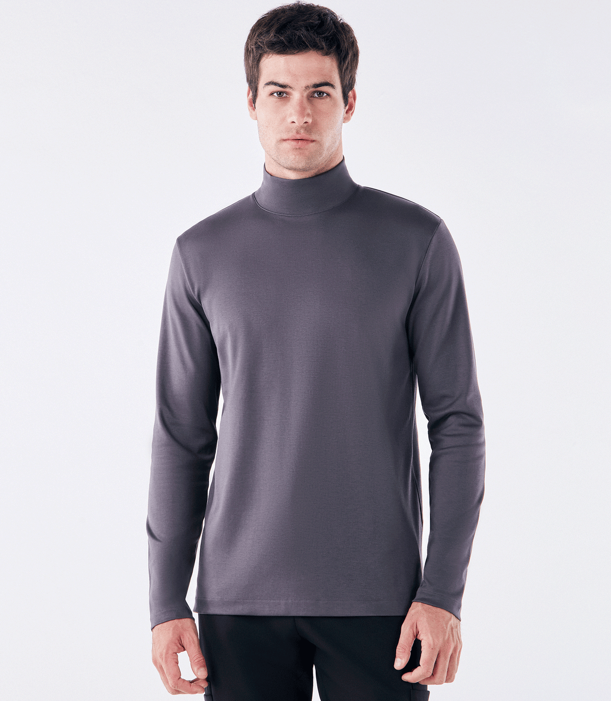 Camiseta Pima Manga Longa Gola Rolê Cinza
