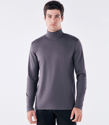 Camiseta Pima Manga Longa Gola Rolê Cinza