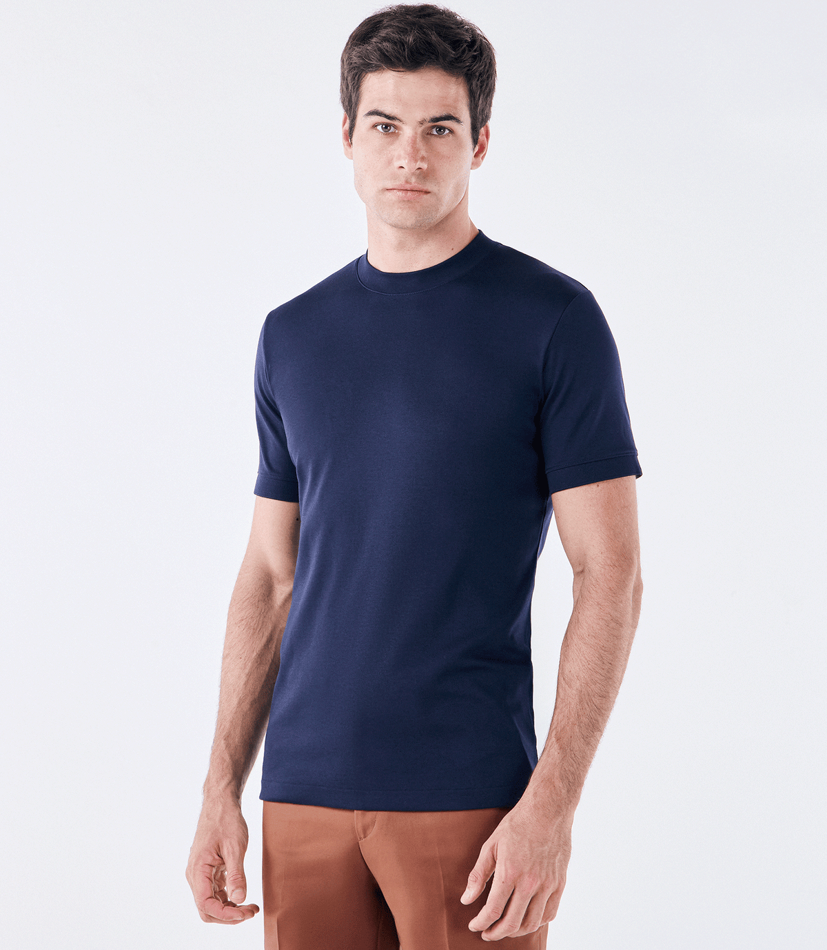Camiseta Pima Interloque Gola Média Azul