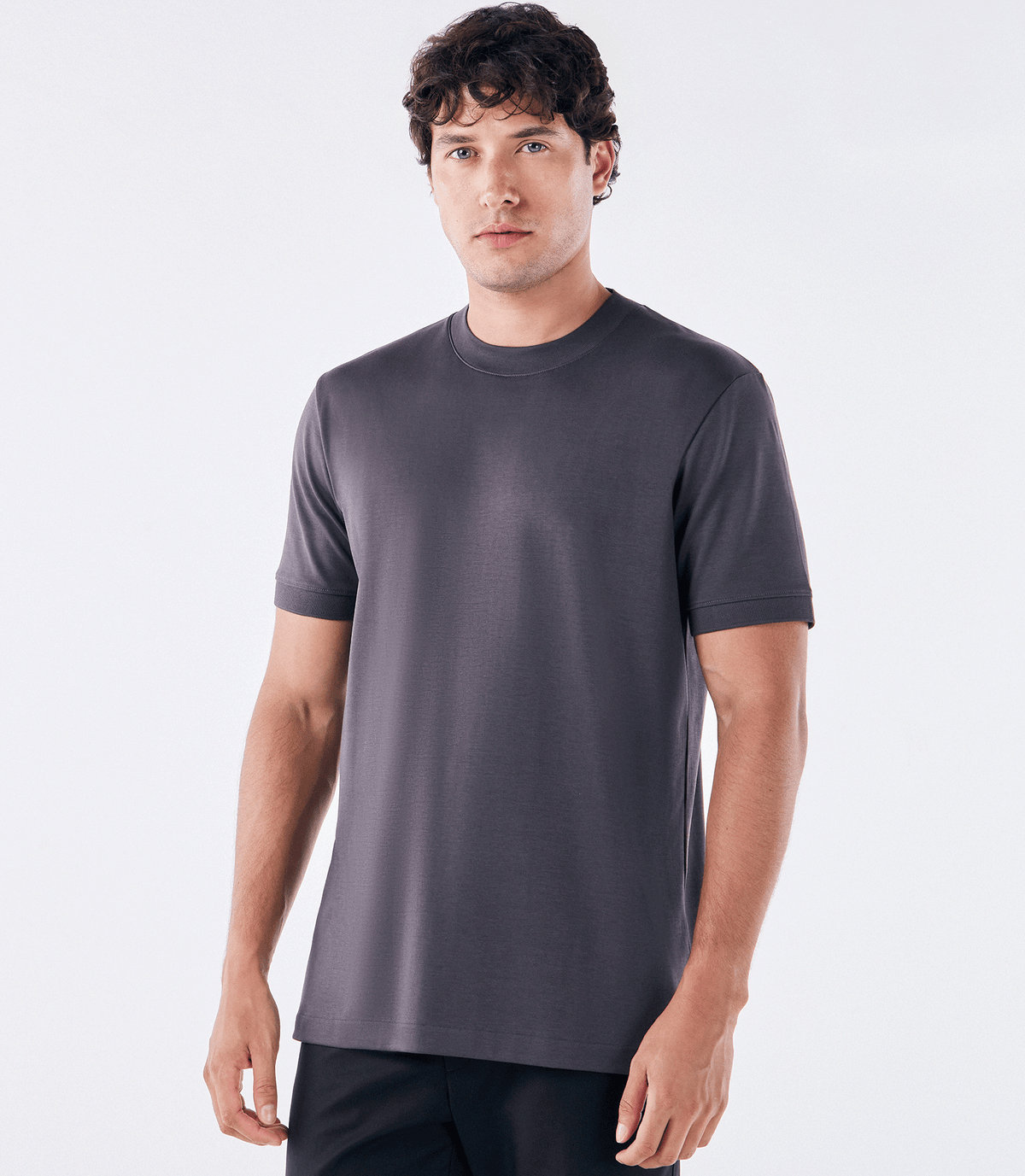 Camiseta Pima Interloque Gola Média Cinza