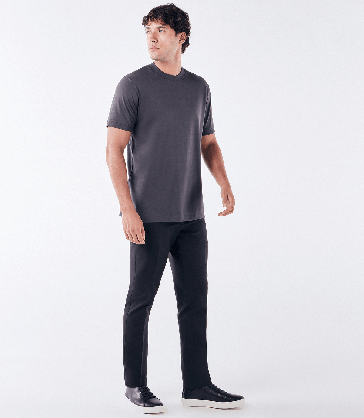 Camiseta Pima Interloque Gola Média Cinza