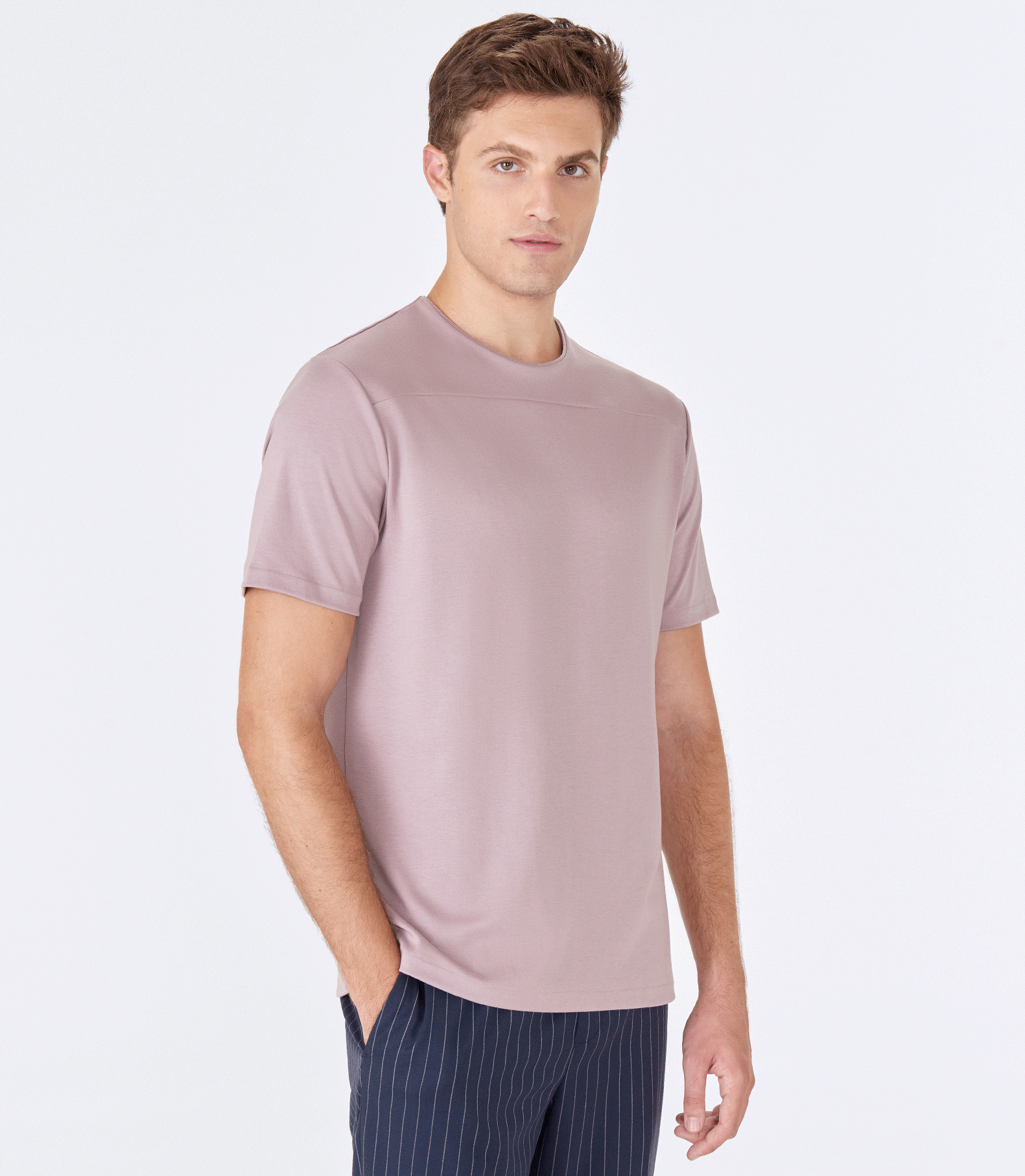 Camiseta Pima Recorte Gola Super Slim Rosa