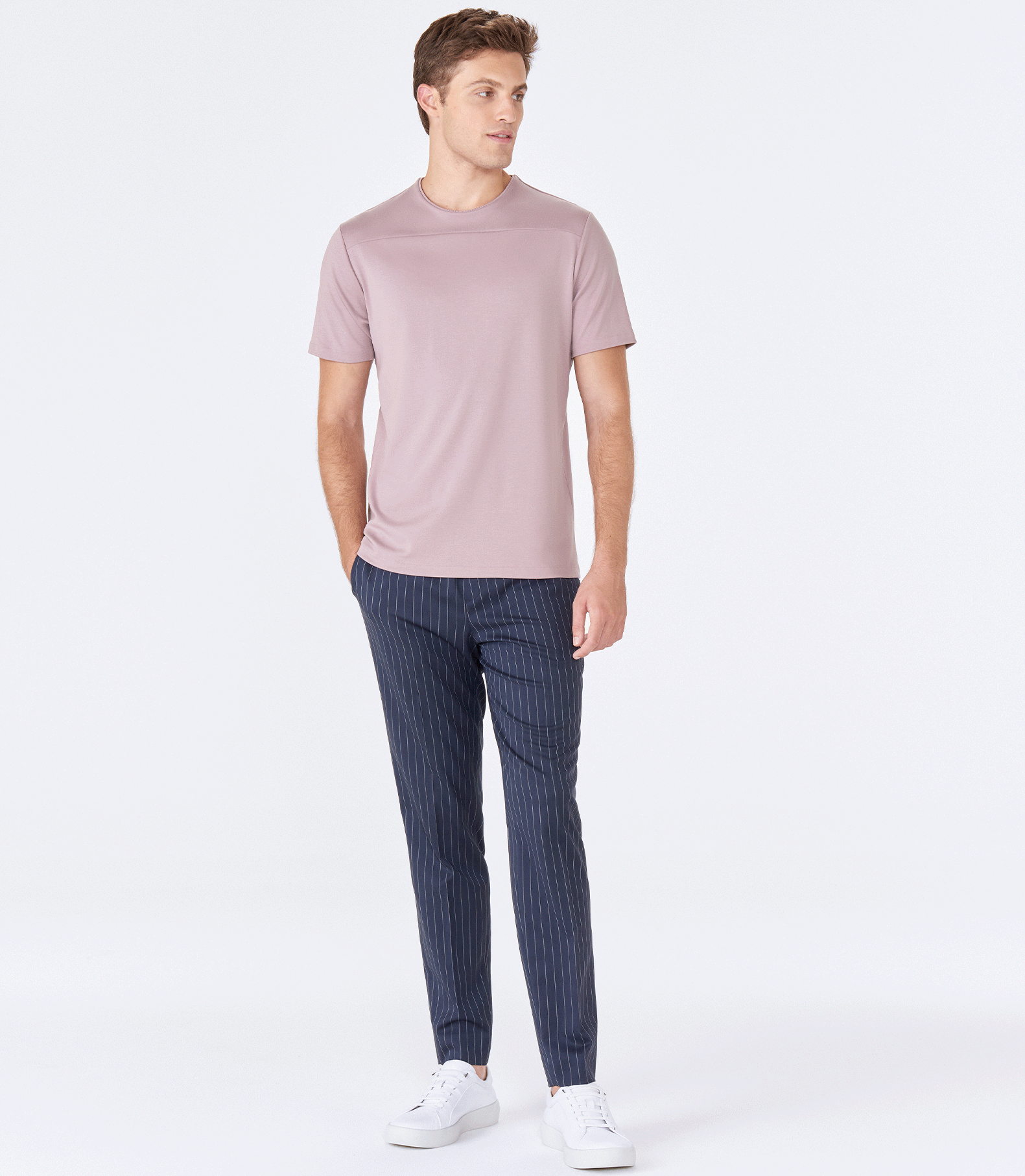 Camiseta Pima Recorte Gola Super Slim Rosa