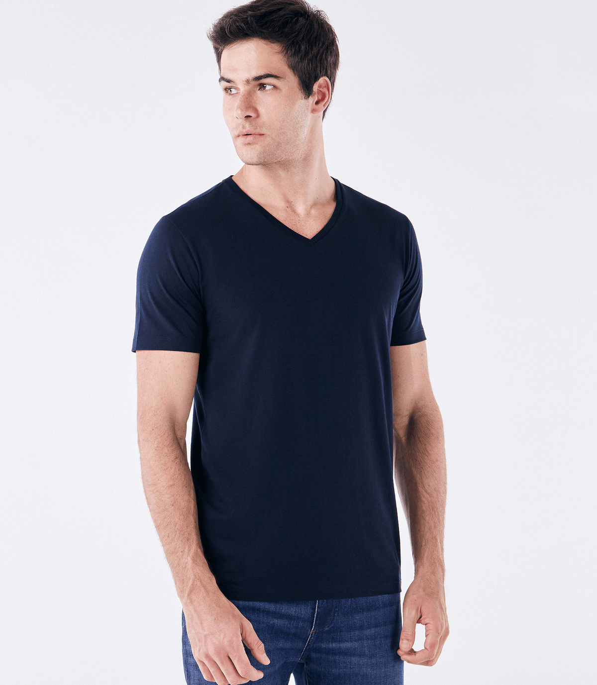 Camiseta Pima Gola V Fio 140 Azul