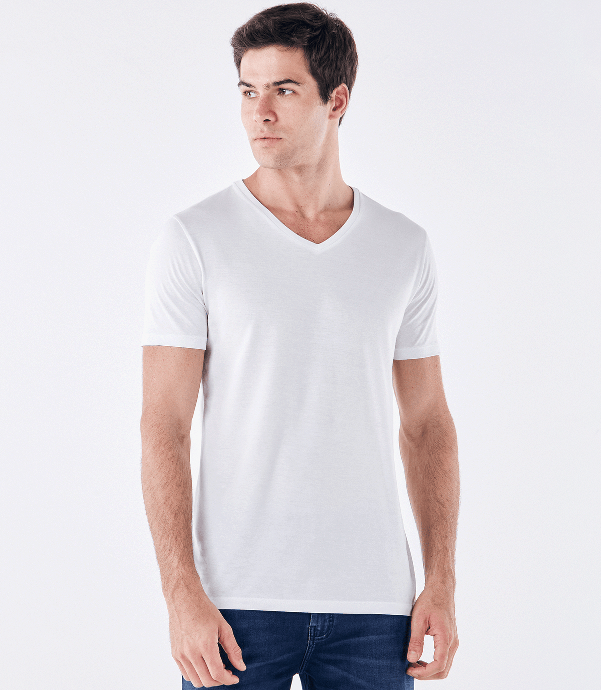 Camiseta Pima Gola V Fio 140 Branco