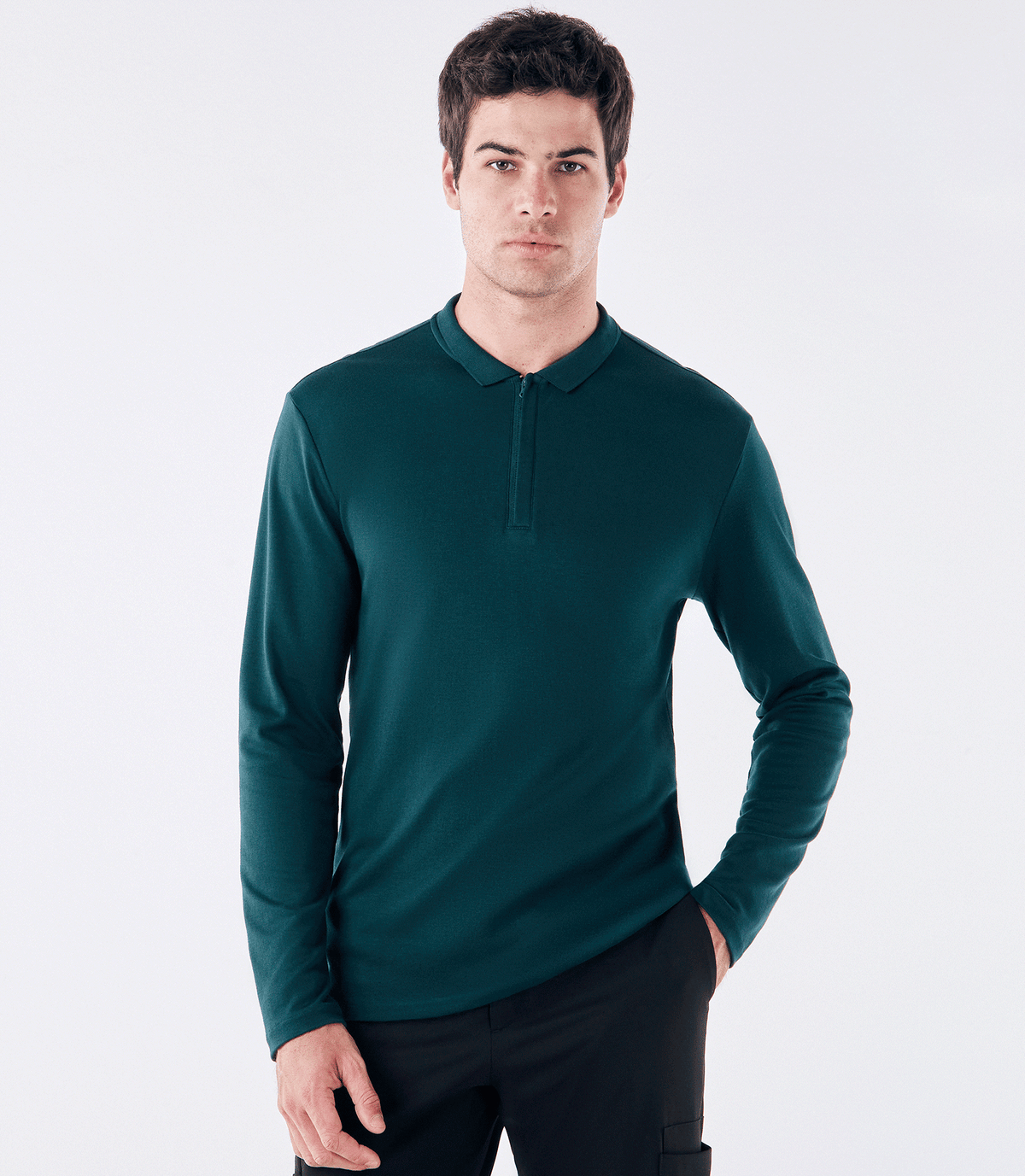 Polo Pima Zíper Manga Longa Verde