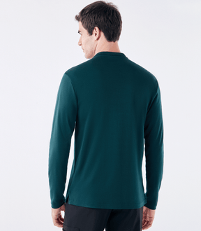 Polo Pima Zíper Manga Longa Verde