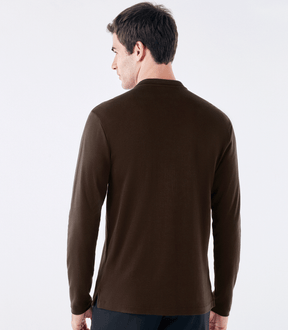 Polo Pima Zíper Manga Longa Marrom