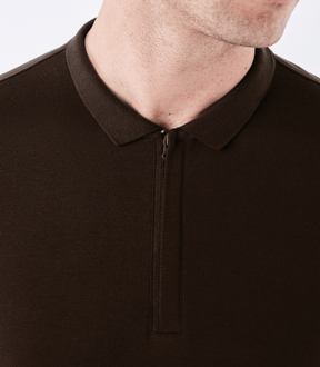 Polo Pima Zíper Manga Longa Marrom