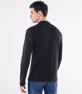 Polo Pima Zíper Manga Longa Preto