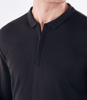 Polo Pima Zíper Manga Longa Preto