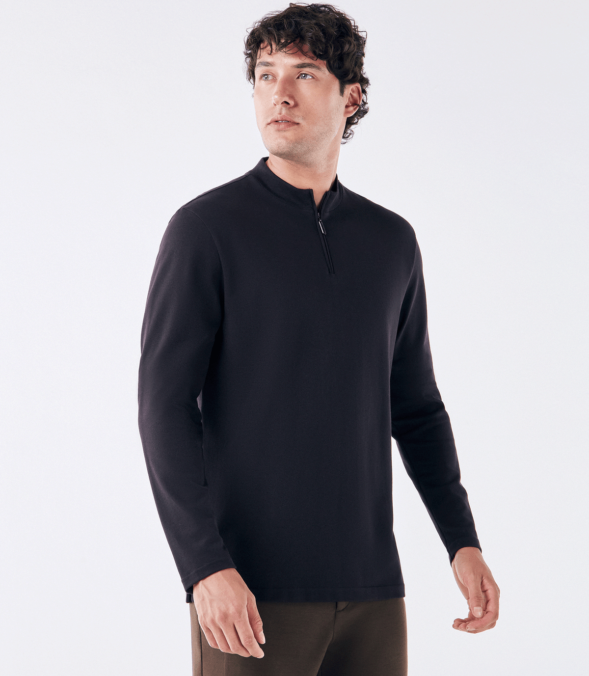 Polo Pima Zíper Rolê Manga Longa Preto