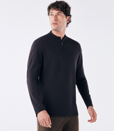 Polo Pima Zíper Rolê Manga Longa Preto