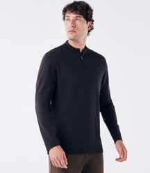 Polo Pima Zíper Rolê Manga Longa Preto
