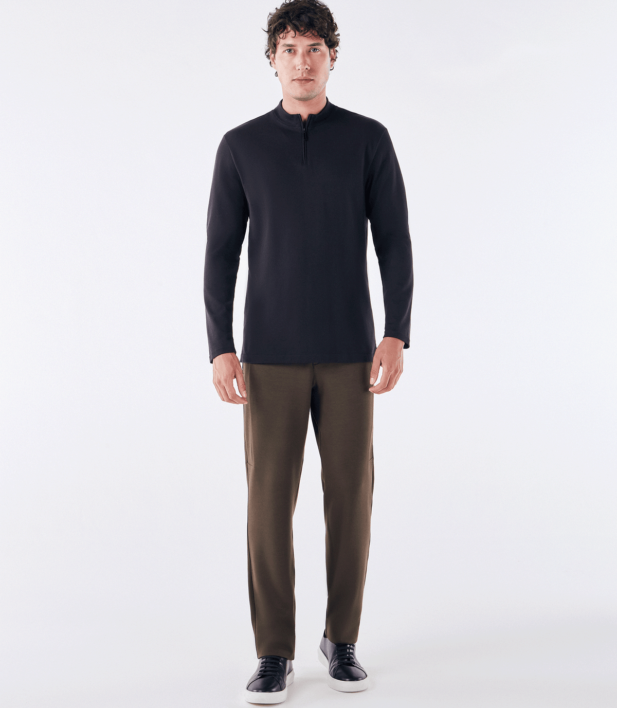 Polo Pima Zíper Rolê Manga Longa Preto