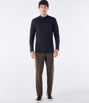 Polo Pima Zíper Rolê Manga Longa Preto