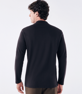 Polo Pima Zíper Rolê Manga Longa Preto